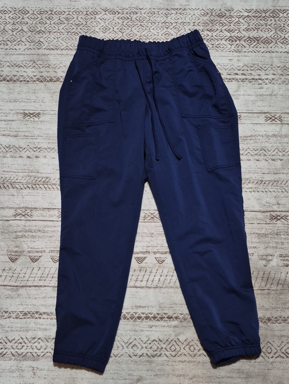 Women's Navy Elastic-Waist Cargo Jogger Scrub Pants